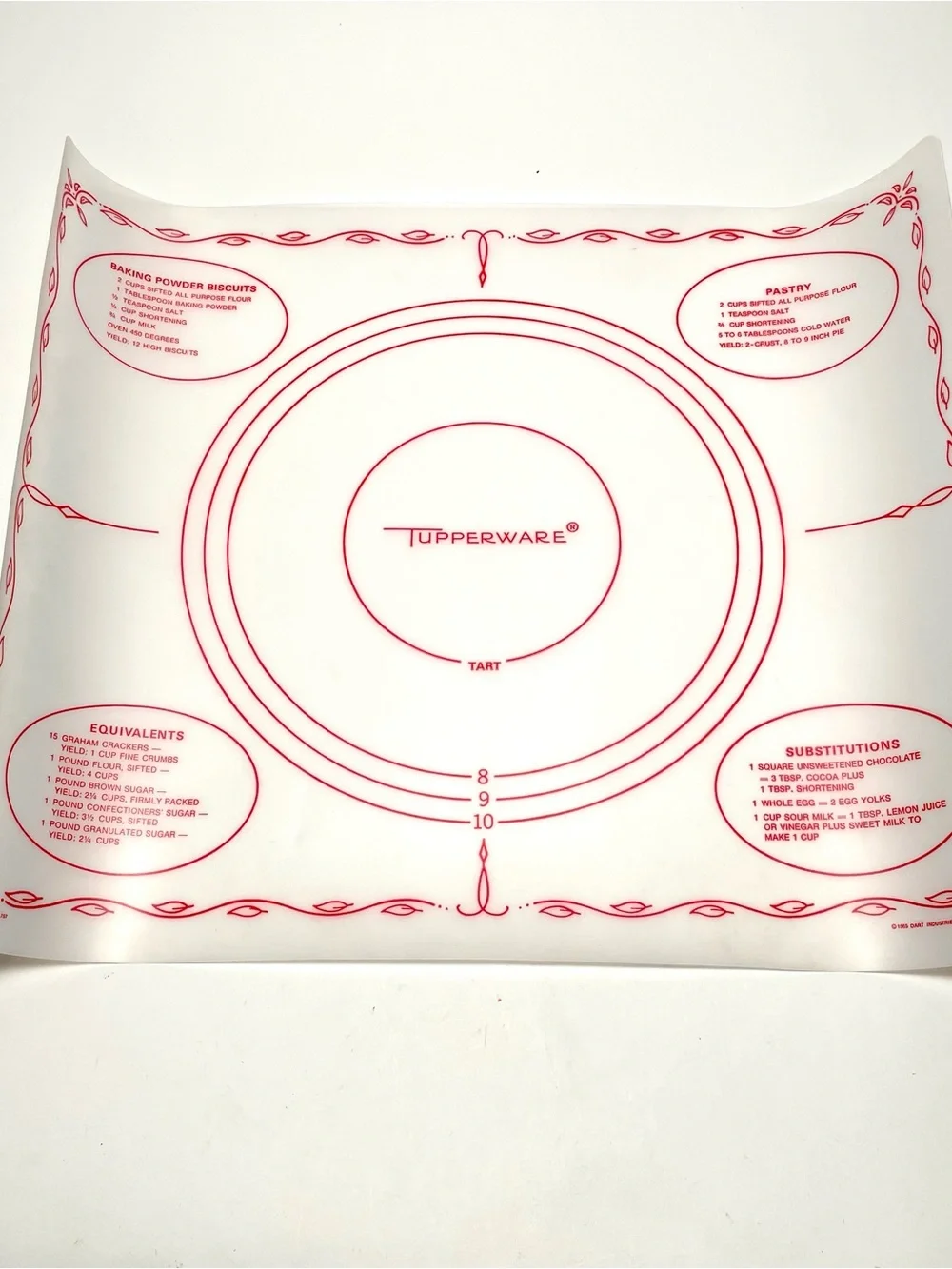 Vintage 1965 Tupperware Pastry Mat Dough Rolling Sheet Red Graphics 22